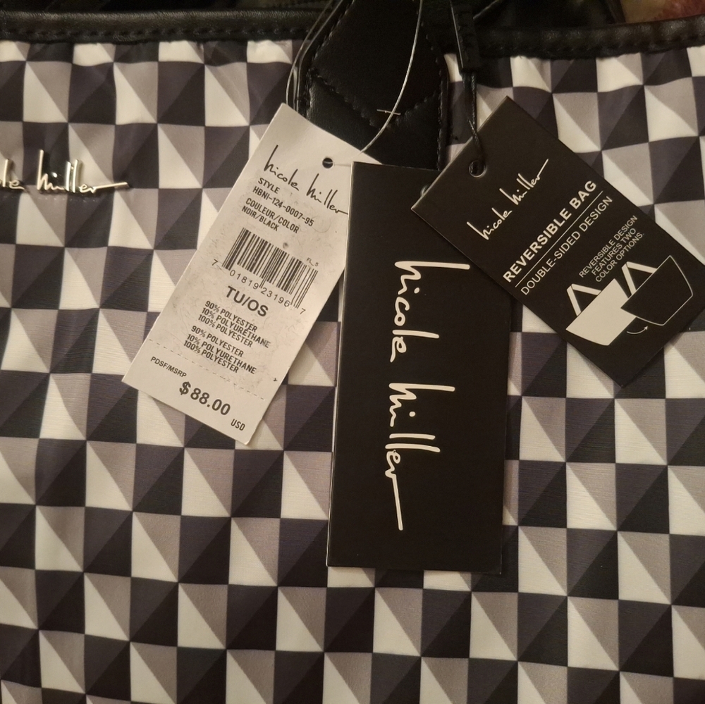 🏁🖤NWT NICOLE MILLER REVERSIBLE TOTE BAG🏁🤍 - Picture 6 of 6